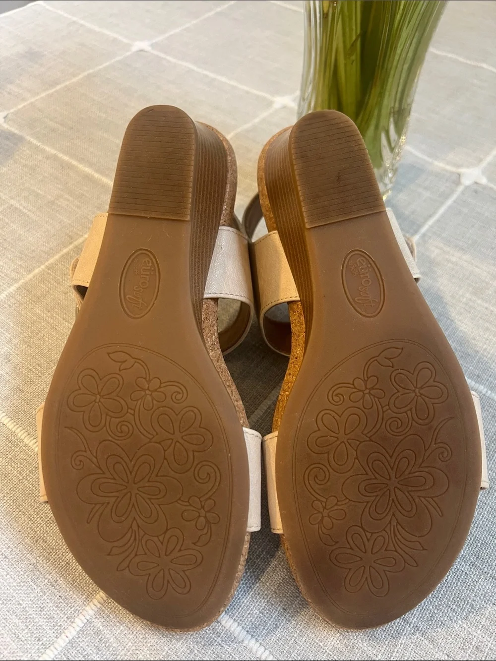 EUROSOFT Women’s  Beige Wedge Slide Sandals with Buckle